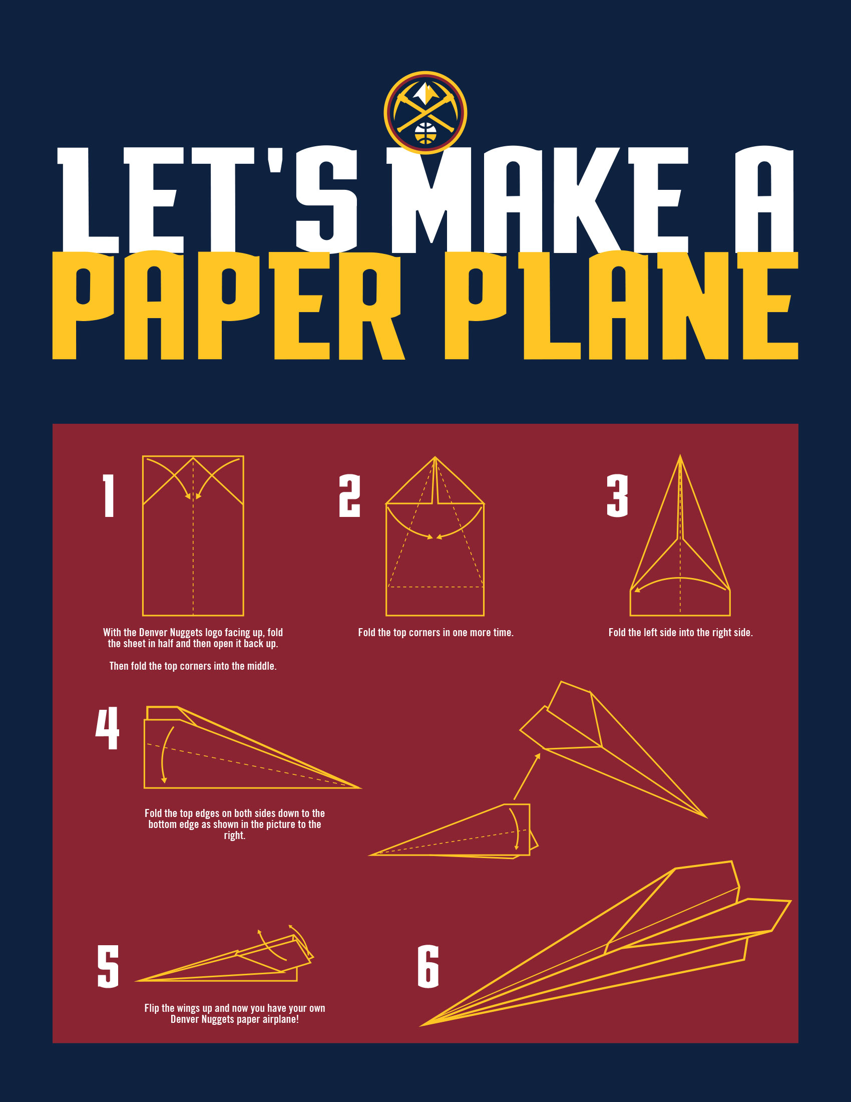 Preview of the Jr. Nuggets paper airplane booklet